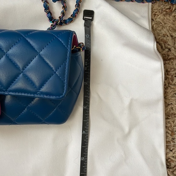 Chanel Blue and Pink quilted lamb skin bag with chain rainbow hardware - Picture 6 of 13